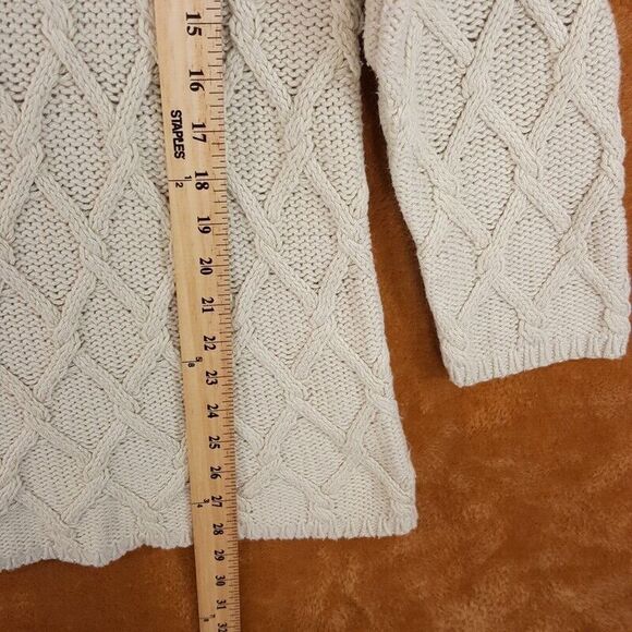 J JILL Womens Sweater Small Tan Pullover Crew Diamond Knit Cotton Wool PURE - Picture 6 of 7